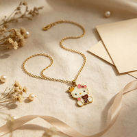 Collar Chapado en Oro de 18K con Colgante de Osito, Cadena con Dibujo Animado de Gato, para Niñas, Joyería de Moda, Regalo