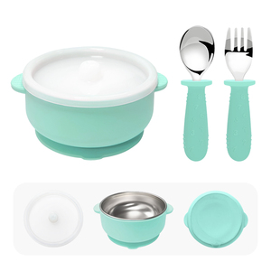 Bols en acier inoxydable écologiques sans BPA avec manchon en silicone pour bébés et tout-petits, couvercles inclus, ventouse anti-dérapante, compatibles lave-vaisselle, pour céréales - Product Image 1