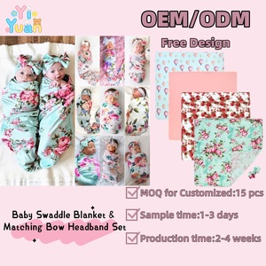 Ensemble <span class=keywords><strong>cadeau</strong></span> personnalisé ODM écologique pour bébés garçons et filles, toutes saisons, comprenant une couverture 600TC, un bonnet et une bandeau, motif mites, 120*120cm, pour siège auto - Product Image 1