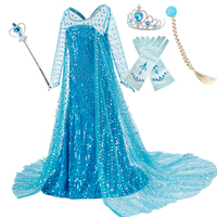 Trẻ Em Mùa Hè Trang Phục Trẻ Em Elsa Bóng Sequin Dress Up Cô Gái Nhỏ Công Chúa Đảng Dài Áo Choàng Maxi Dress Khiêu Vũ Sang Trọng Vestidos