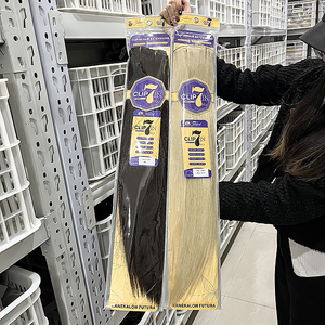 Extensions de cheveux synthétiques blondes à clips Julianna, très vendues, 24 pouces, 7 pièces, 16 clips, sans nœuds, résistantes à la chaleur, vente en gros - Product Image 1