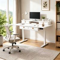 Bureau informatique ergonomique moderne réglable en hauteur avec tiroirs de rangement, poste de travail électrique assis-debout pour bureau, télétravail et chambre à coucher