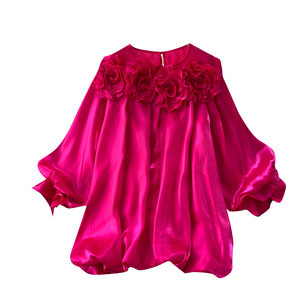 Camisas de manga larga con estampado floral 3D para mujer, blusas elegantes y holgadas para oficina, otoño - Product Image 5