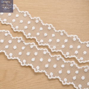 Passamaneria in pizzo ricamato a pois <span class=keywords><strong>con</strong></span> bordi smerlati doppi per fiocchi, elastici per capelli, collane, cucito e lavoretti fai da te - Product Image 3