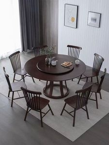 <b>Round</b> <b>Dining</b> <b>Table</b> Set 8 seaters <b>Solid</b> <b>Wood</b> <b>Dining</b> Room Furniture with Spinning Tabletop Wooden Chairs for Home Apartment - Product Image 2