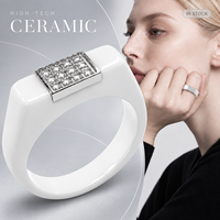 Bague en céramique de zircone blanche avec acier inoxydable et zircon transparent, bijoux de mariage unisexe, vente en gros, personnalisation OEM ODM