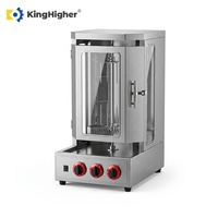Machine à shawarma au gaz commerciale à 3 brûleurs, machine à kebab doner en acier inoxydable, appareil à gyros pour poulet avec porte en verre