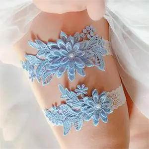 2 Pièces Jarretières de Mariée Sexy en <span class=keywords><strong>Dentelle</strong></span>, Ceinture de Jarretière Cousue à la Main avec Faux Perles, Ensemble de Jarretières <span class=keywords><strong>pour</strong></span> Mariée - Product Image 1