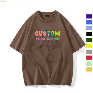 Groothandel Mannen Hiphop Steen 100% Katoenen T Shirts Custom Logo Aanpassen Oversized Vintage Blank Gewassen T-Shirt