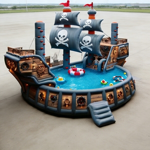 Château gonflable pirate avec toboggan aquatique et piscine, directement de l'usine - Product Image 1