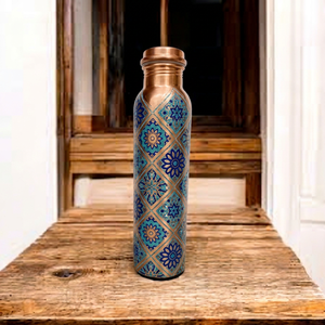Bouteille d'eau en cuivre à motif bohème, thermos de voyage portable avec couvercle - Product Image 1