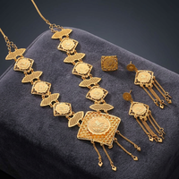 Ensemble de colliers longs plaqués or 14K, 18K, 24K en gros, parure de bijoux de conception turque, ensemble de bijoux fantaisie en laiton plaqué or.