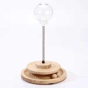 Factory manufacturing solid wood turntable teaser cat stick cat toy spring tumbler leak ball