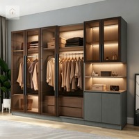 XINGRUO Dressing sur mesure de luxe moderne, finition anthracite mat, portes vitrées, pour chambre parentale contemporaine