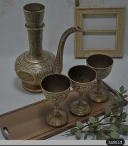 Brass <b>Arabic</b> Dallah Coffee Pot <b>Set</b> Engraved Leak Proof Lids <b>Tea</b> Serving Traditional for Home Cafe Restaurant - Product Image 4