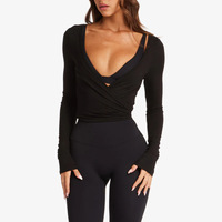 Haut de yoga à manches longues croisées sur le devant pour femme, style ballet, chemise athlétique polyvalente pour la gym, la danse, les loisirs et le fitness