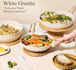 21 cái không dính <span class=keywords><strong>Cookware</strong></span> <span class=keywords><strong>Set</strong></span> Trắng Granite cảm ứng đồ nấu nướng với chảo chiên & nước sốt Chảo PFOS PFOA miễn phí chậu Chảo <span class=keywords><strong>Set</strong></span> - Product Image 3