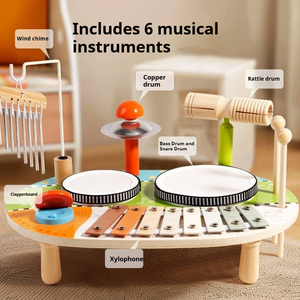 CE CPC Jeu de piano à tambour en bois aux couleurs vives Jouet musical éducatif précoce multifonctionnel pour bébé - Product Image 4