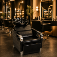 Fauteuil de Barbier Professionnel Matelassé Effet Diamant HZ9018Z – Unité de Lavage de Luxe pour Salon avec Cuvette en Céramique et Accoudoir Chromé