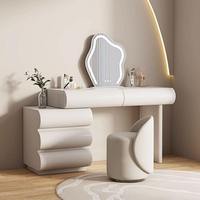 Table de maquillage moderne en bois avec miroir éclairé, coffre de rangement, bureau de toilette mural pour chambre à coucher, maison, hôtel