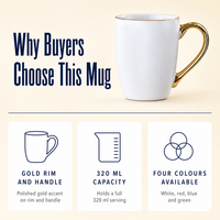 Tasse à café en céramique de luxe, tasse en porcelaine avec poignée dorée, impression personnalisée, tasse à thé ou à lait, cadeau pour la maison ou les fêtes