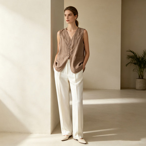 Chaleco sin mangas de lino para mujer, con botones y cuello en V, blusa corta, top transpirable de moda casual, Verano 2026 - Product Image 2