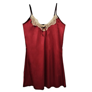 Camisón de satén para mujer, color burdeos, sin mangas, ropa de dormir, ropa de estar en casa - Product Image 5