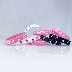 <span class=keywords><strong>Free</strong></span> Design Custom Pink Ribbon Armbänder Brustkrebs Awareness Silikon Armbänder - Product Image 5
