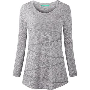 FOXA Camiseta de yoga de manga larga para mujer, cuello redondo, secado rápido, poliéster y elastano, costuras en contraste, tallas S-3XL - Product Image 1
