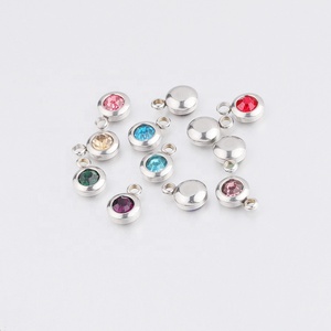 12 breloques rondes avec pierres de naissance |   Pendentif en acier inoxydable avec pierre de naissance en cristal pour la fabrication de colliers et bracelets DIY - Product Image 2