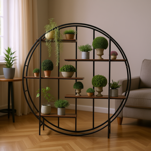 D0100HP1A0Y Support à plantes en métal à 5 niveaux, design circulaire, brun rustique, pour intérieur/extérieur, support de présentation pour pots de fleurs, style minimaliste - Product Image 2