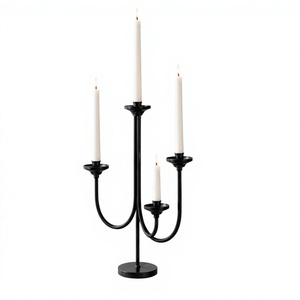 Modern <b>Black</b> Metal Four Arm <b>Candelabra</b> Candle Holder Decorative Taper Candle Stand Table Centerpiece for Home Decor - Product Image 1