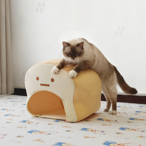 귀여운 빵 모양 애완동물 집 부드러운 둥지 텐트 켄넬 따뜻한 반폐쇄형 고양이 침대 애완동물 동굴 - Product Image 6