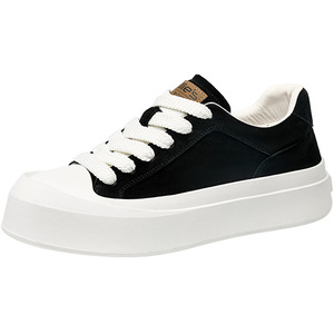Men's Korean Style Trendy <b>Sneakers</b> Low Top Solid Color Mid Heel Flat Heel Canvas Shoes Fashionable Versatile Biscuit Shoes - Product Image 5