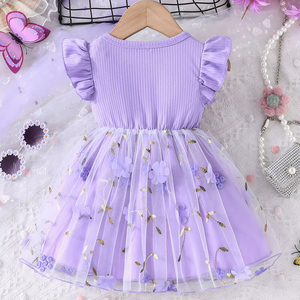 ชุดเดรสเด็กผู้หญิงแฟชั่นลำลองฤดูร้อน คอทรงโอ ความยาวระดับเข่า ผ้าฝ้ายตาข่าย ระบายอากาศได้ดี ไม่ยับ ทนทาน ใช้งานได้หลากหลาย - Product Image 2