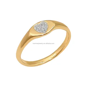 14k真金戒指，带钻石圆形切割心形设计经典款式AU585黄金OEM ODM高级珠宝