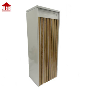 Galvanized Steel <strong>White</strong> Vertical Wood Grain Stripe Anti Theft Top Lifted Standing Pillar Parcel <strong>Letterbox</strong> - Product Image 2