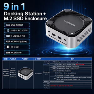 Station d'accueil USB-C 9-en-1 avec boîtier SSD M.2 NVMe, <span class=keywords><strong>HDMI</strong></span> 4K*60Hz, 4 ports USB 2.0, SD/TF, PD 100W, <span class=keywords><strong>hub</strong></span> compact en aluminium pour ordinateur portable - Product Image 3