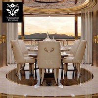 Ensemble de Table à Manger Italienne 10 Places, Chaises de Luxe, Table Rectangulaire avec Piètement Design Diamant et Plateau en Marbre