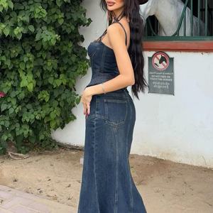 Camisas de mezclilla personalizadas OEM de verano, ajustadas, sin mangas, con lazo, blusas, chalecos para mujer - Product Image 4