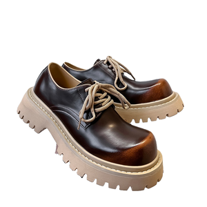 Mocassins unisexes à lacets, semelle épaisse, confortables, dessus en cuir véritable, semelle extérieure en caoutchouc, légers, antidérapants, talon épais, pour le bureau - Product Image 4