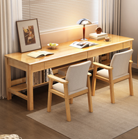 Bureau d'étude double en bois massif avec étagère et tiroirs, table d'ordinateur longue pour bureau à domicile – Vente en gros