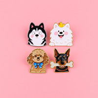 Siap Kirim Pin Enamel Lembut Bentuk Anjing Husky Poodle Doberman Lucu, Lencana Logam Kartun Kustom untuk Ransel