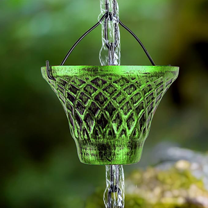 Chaîne de pluie Buse d'eau Décoration d'eau de pluie Drift Outdoor Green Metal Plaid Garden Decoration 12 Cup Equipé d'Installateur - Product Image 4
