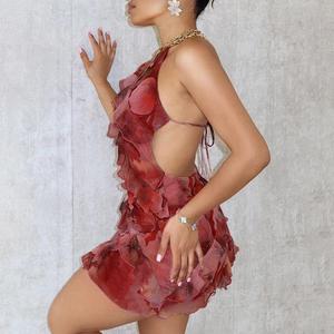 Nouvelle Robe d'été sexy pour femme, imprimée colorée, sans manches, à bretelles halter et dos nu, pour soirée, tendance - Product Image 2