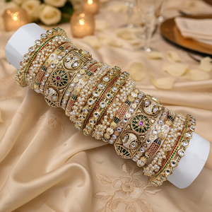 <b>Charming</b> Kundan Meenakari and Pearl <b>Bangles</b> Set Designer Glam Finish Jewelry for Women Perfect for Weddings - Product Image 3