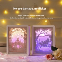 Mini boîte à lumière USB rechargeable blanc chaud, boîte à ombre en ABS pour chambre à coucher, lampe de nuit LED 3D minimaliste en papier découpé
