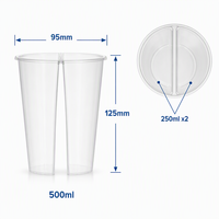 Gobelet en plastique PP jetable personnalisé de 16 oz avec séparateurs, gobelet à compartiments transparent pour crème glacée, café, boissons froides, vente en gros