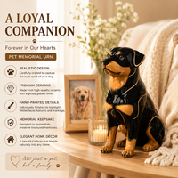 Urne funéraire en céramique pour chien Rottweiler, avec détails en feuille d'or, statue de chiot, boîte à cendres, fournitures funéraires