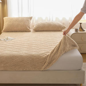 Color sólido diseño liso tafetán terciopelo Jacquard sábana ajustada sarga estampado grueso antideslizante franela ropa <span class=keywords><strong>de</strong></span> <span class=keywords><strong>cama</strong></span> sábanas colchón - Product Image 3